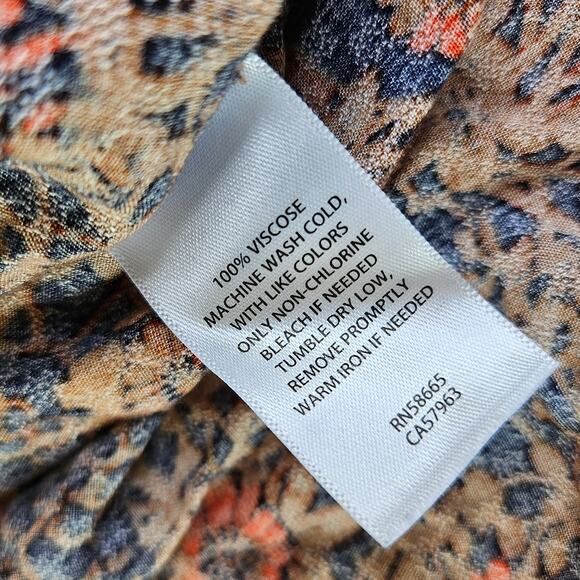 Treasure & Bond Floral Button Front Fall Dobby Blouse Rust Long Sleeve Boho XL - Picture 7 of 10